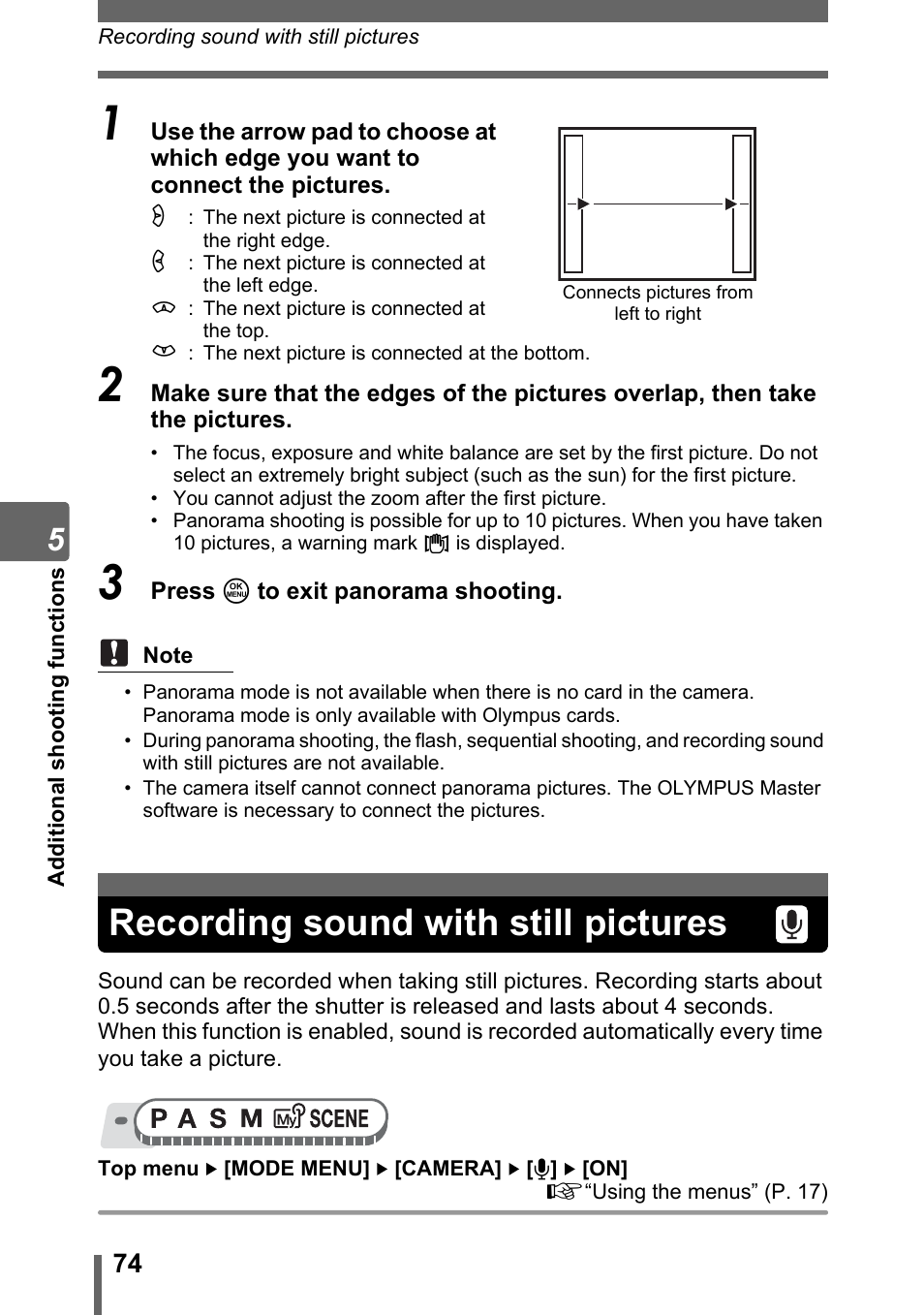 Recording sound with still pictures | Olympus SP-310 User Manual | Page 74 / 195