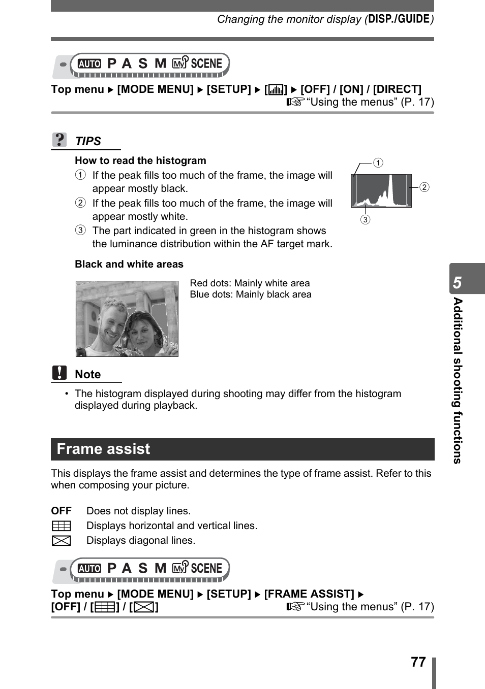 Frame assist | Olympus SP-310 User Manual | Page 77 / 195