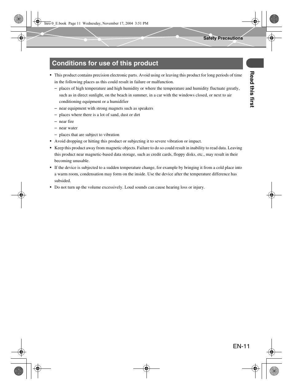 Conditions for use of this product, En-11 | Olympus m:robe MR-100 User Manual | Page 11 / 180