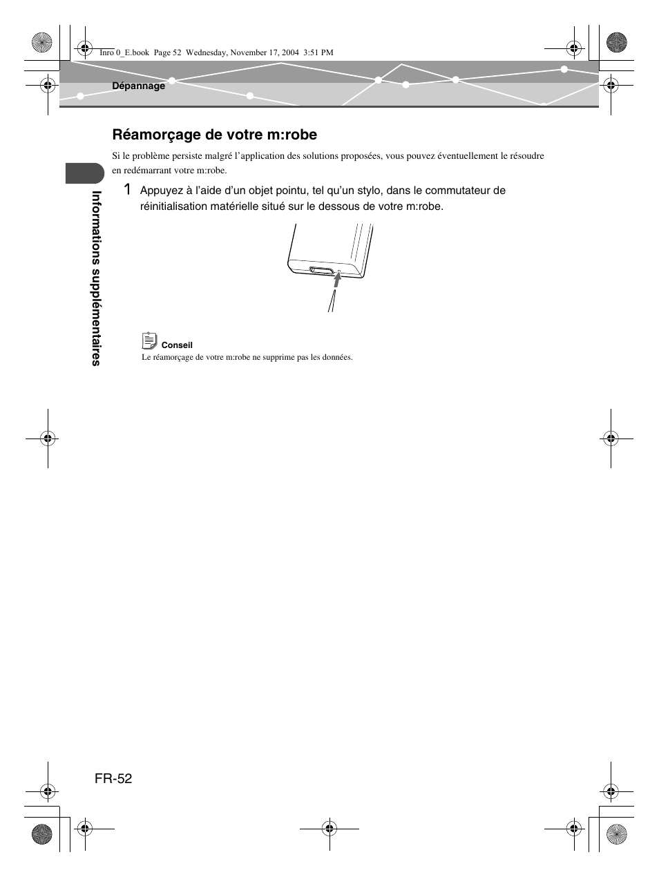 Réamorçage de votre m:robe | Olympus m:robe MR-100 User Manual | Page 110 / 180