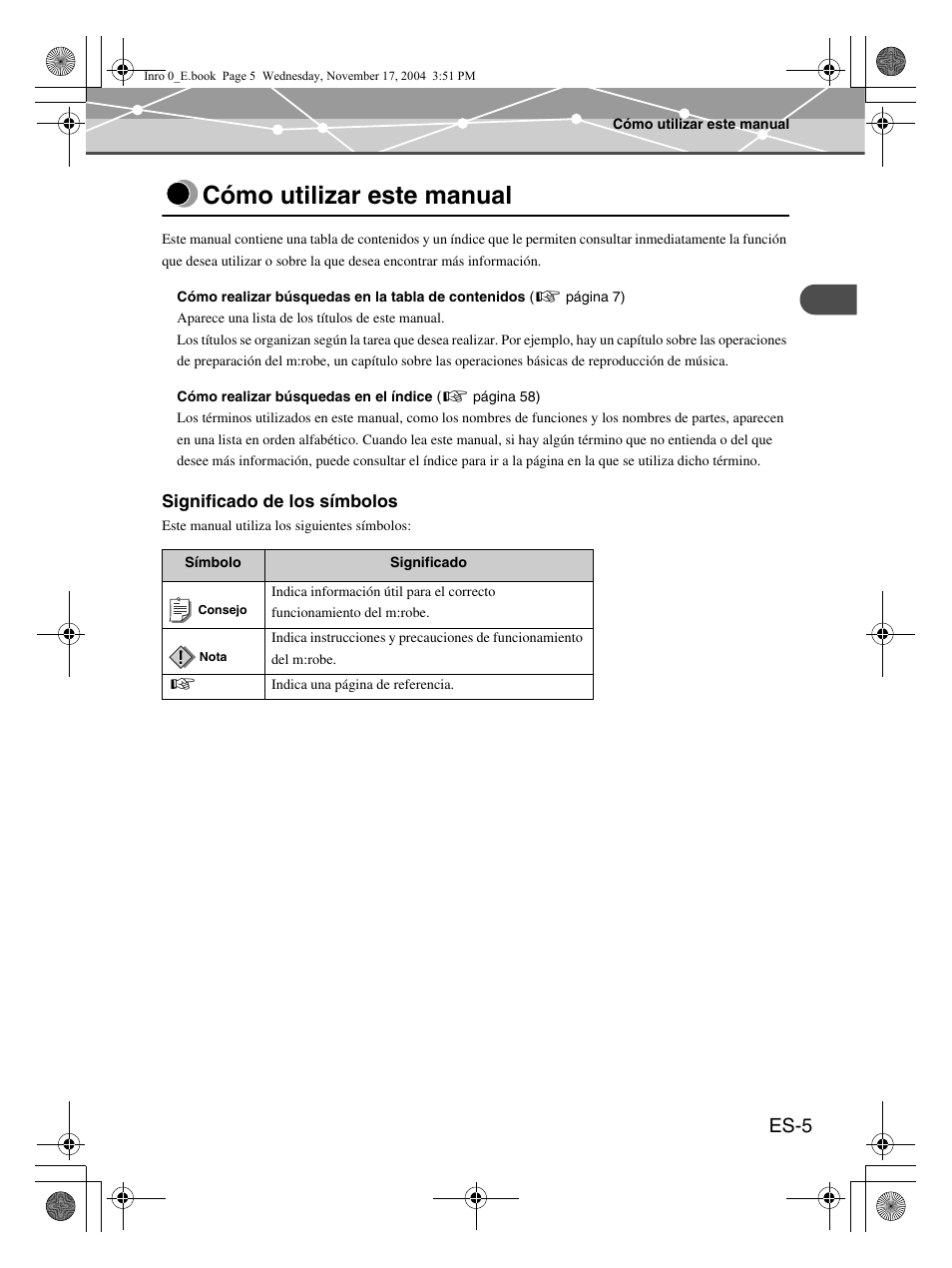 Cómo utilizar este manual, Es-5 | Olympus m:robe MR-100 User Manual | Page 121 / 180