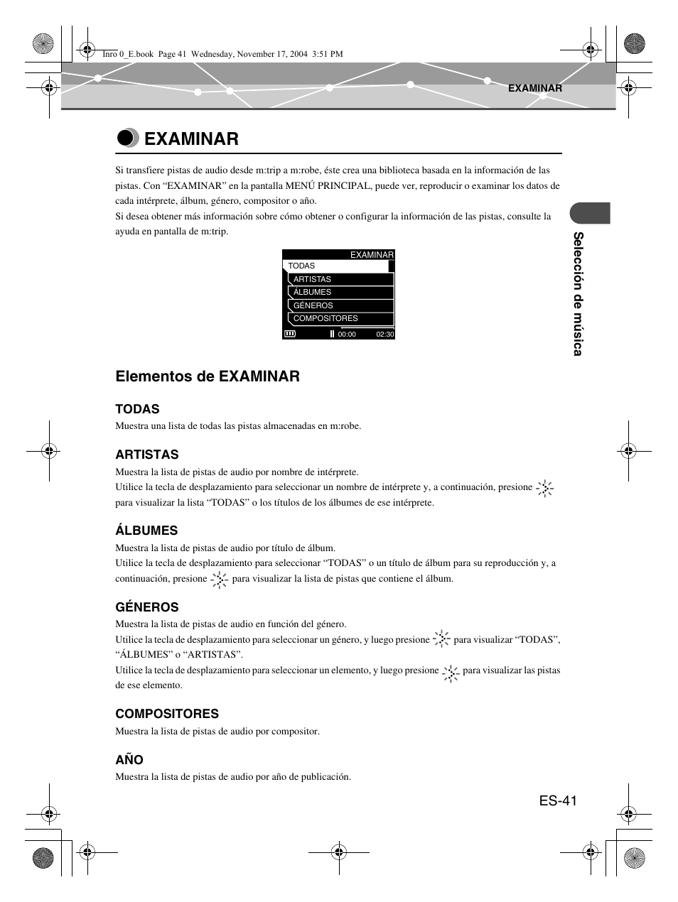 Examinar, Elementos de examinar, Es-41 | Olympus m:robe MR-100 User Manual | Page 157 / 180