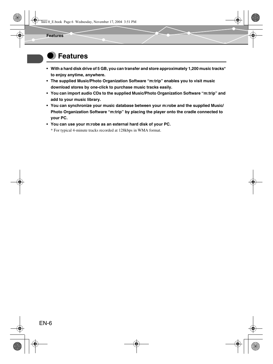 Features, En-6 | Olympus m:robe MR-100 User Manual | Page 6 / 180