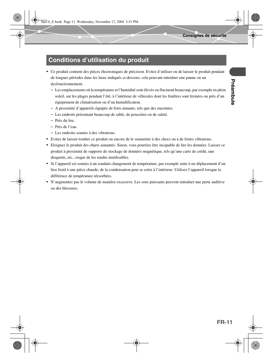 Conditions d’utilisation du produit, Fr-11 | Olympus m:robe MR-100 User Manual | Page 69 / 180