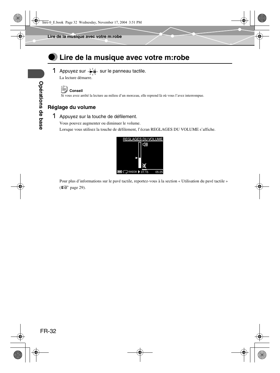 Lire de la musique avec votre m:robe, Fr-32 | Olympus m:robe MR-100 User Manual | Page 90 / 180