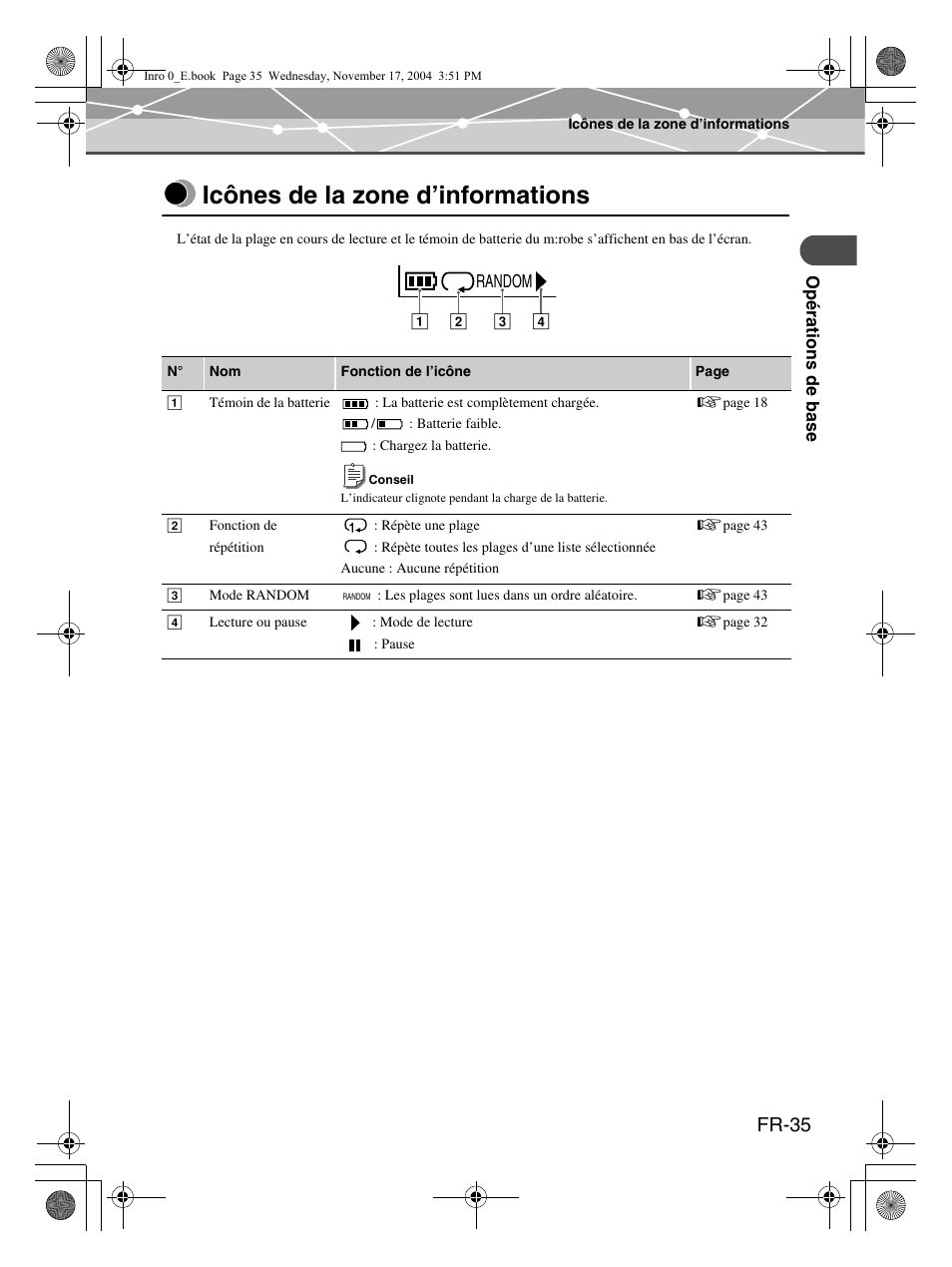 Icônes de la zone d’informations, Fr-35 | Olympus m:robe MR-100 User Manual | Page 93 / 180