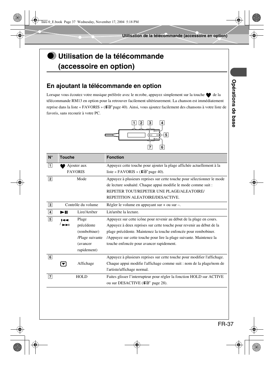 En ajoutant la télécommande en option, Fr-37 | Olympus m:robe MR-100 User Manual | Page 95 / 180