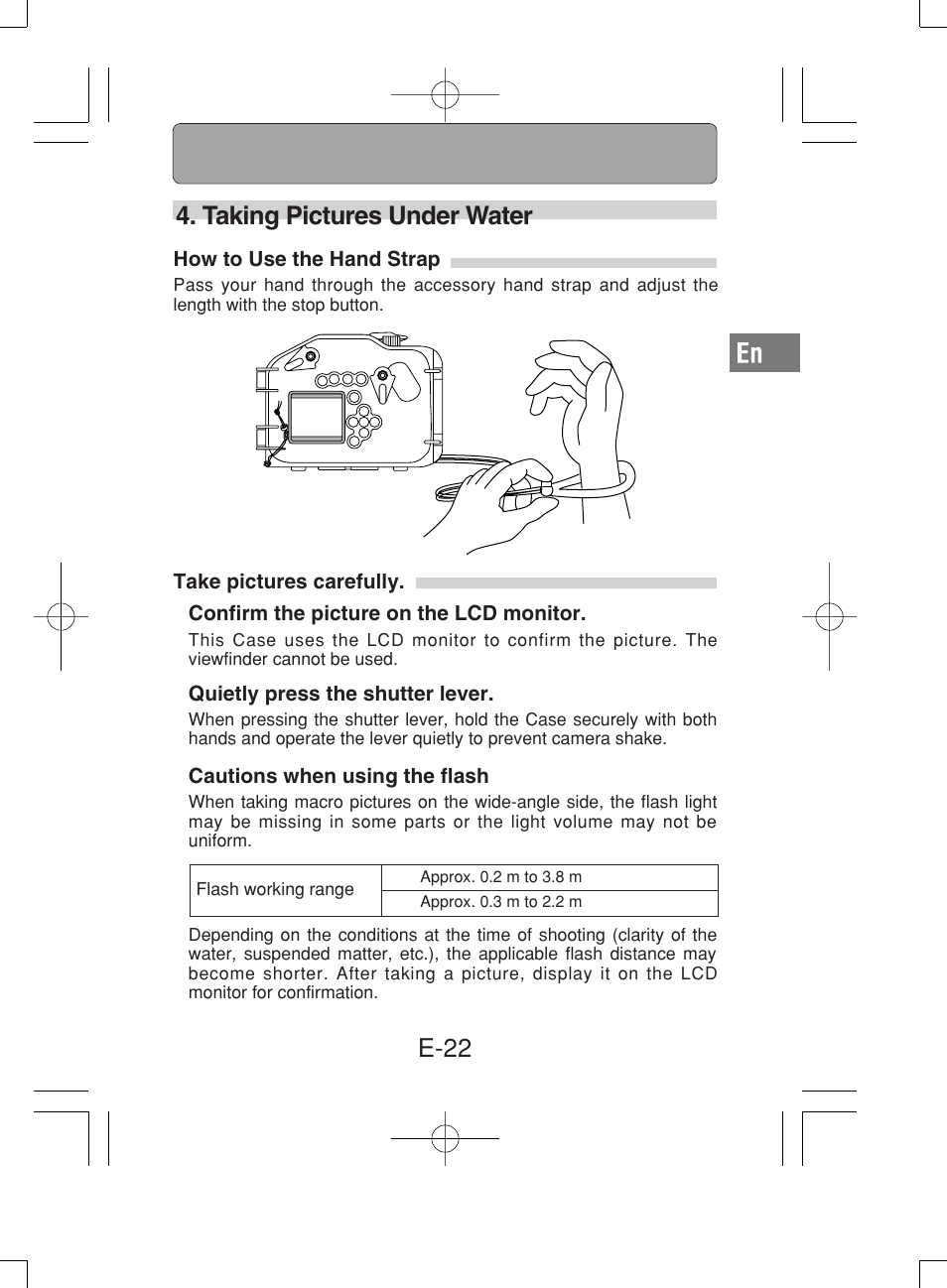 E-22 4. taking pictures under water | Olympus PT-019 User Manual | Page 23 / 38