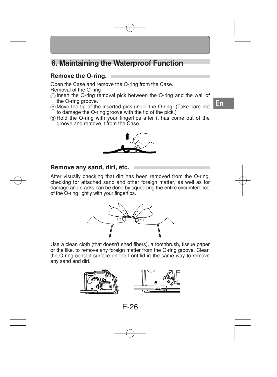 E-26 6. maintaining the waterproof function | Olympus PT-019 User Manual | Page 27 / 38