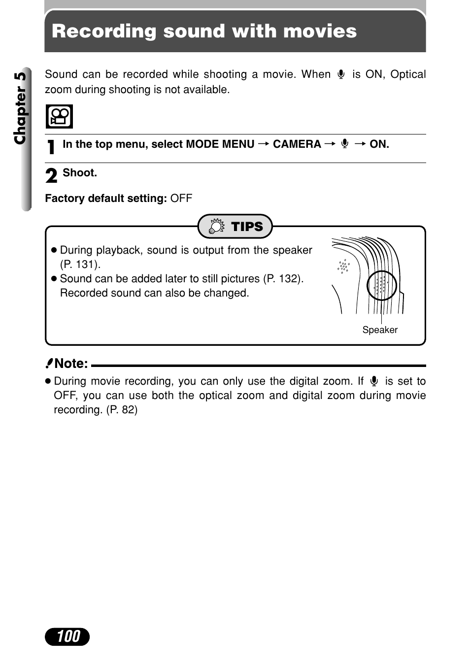 Recording sound with movies | Olympus C-40Zoom User Manual | Page 100 / 203