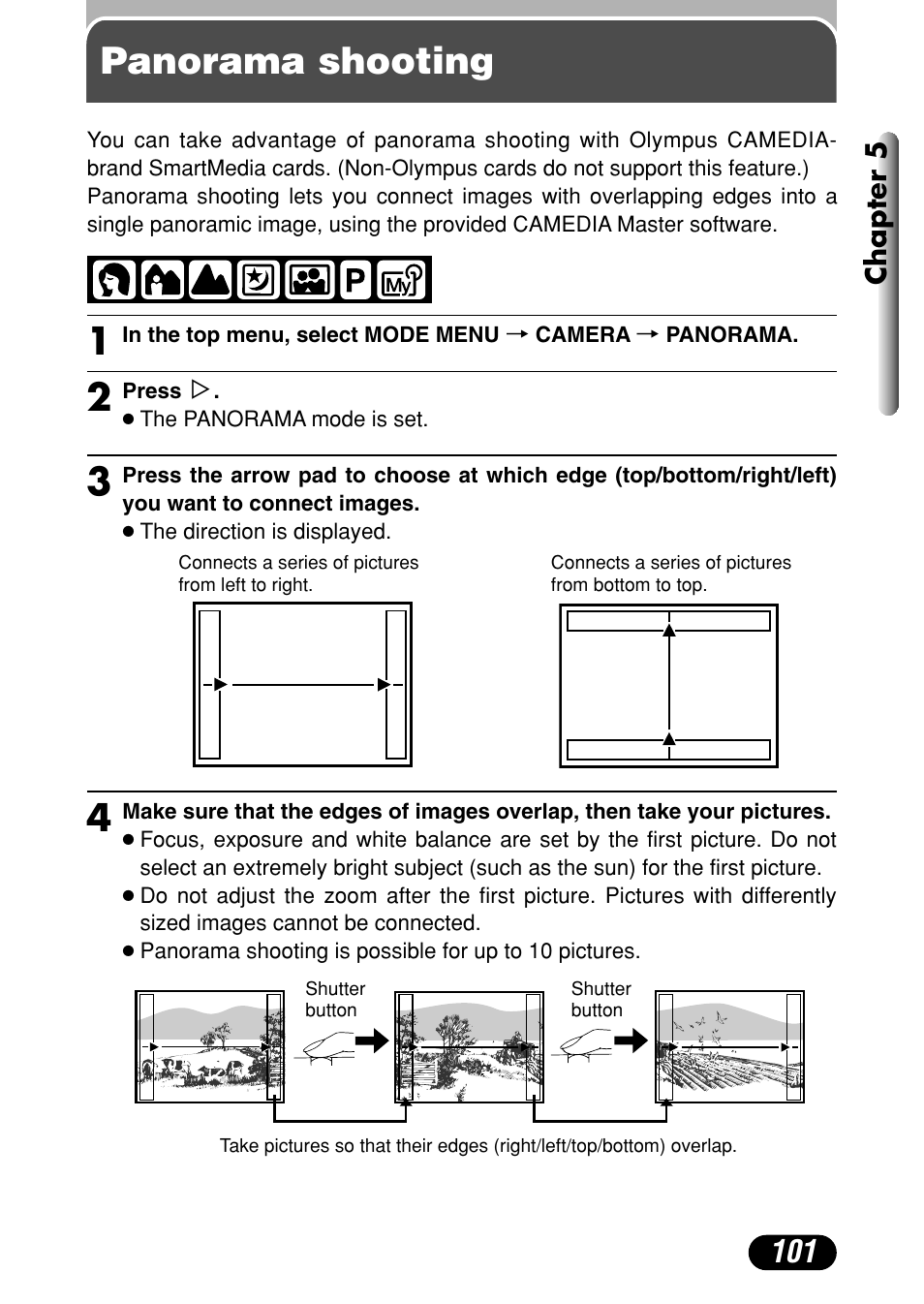 Panorama shooting | Olympus C-40Zoom User Manual | Page 101 / 203