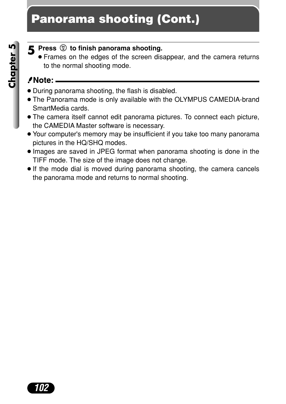 Panorama shooting (cont.) 5, Chapter 5 | Olympus C-40Zoom User Manual | Page 102 / 203