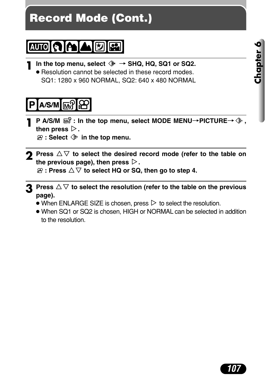 Record mode (cont.) 1 | Olympus C-40Zoom User Manual | Page 107 / 203