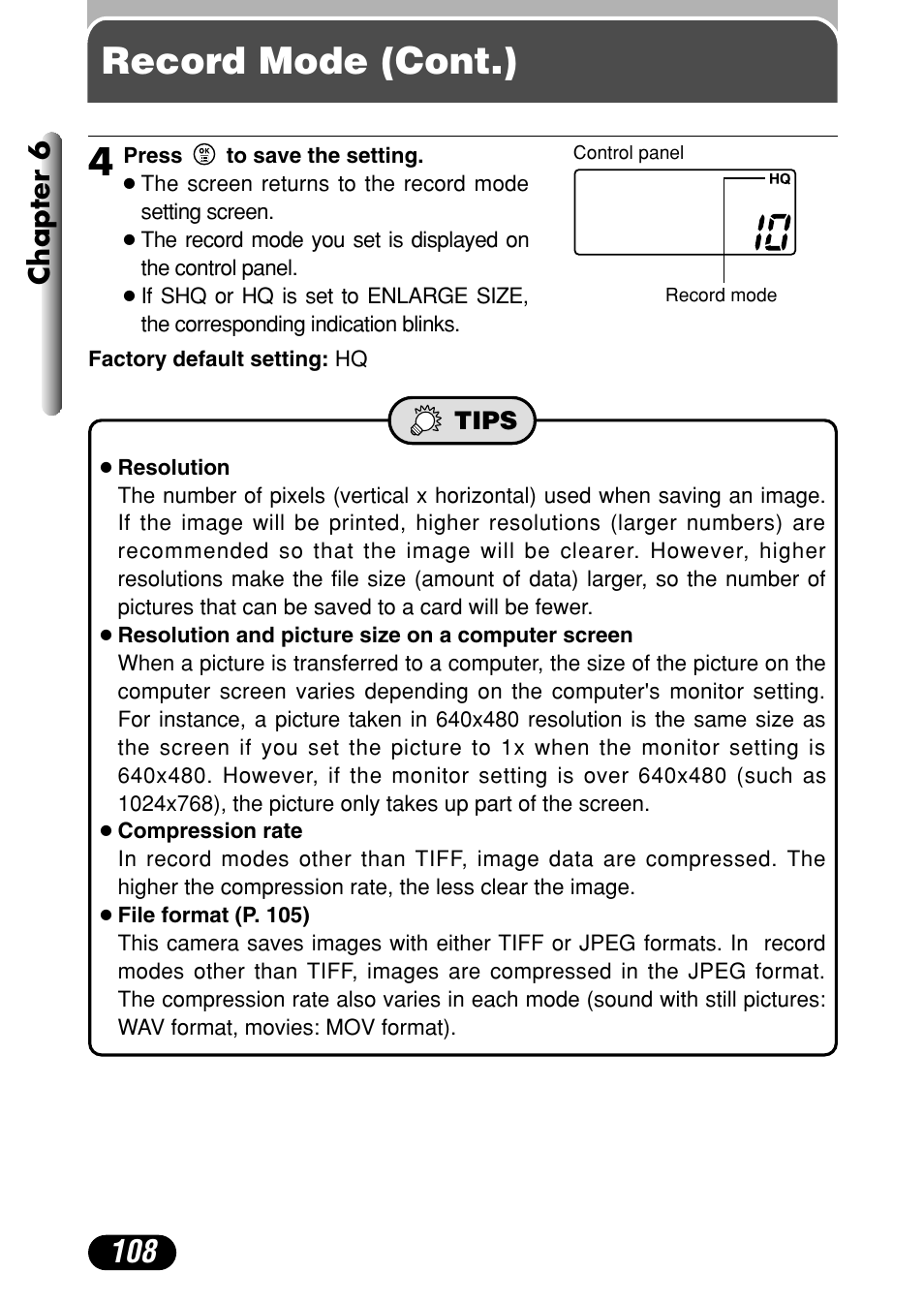 Record mode (cont.) 4, Chapter 6 | Olympus C-40Zoom User Manual | Page 108 / 203