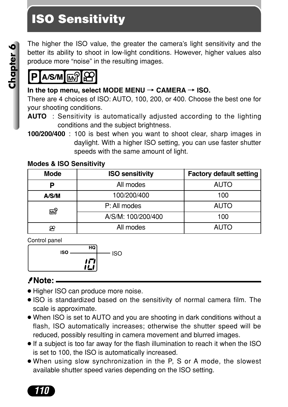 Iso sensitivity, Chapter 6 | Olympus C-40Zoom User Manual | Page 110 / 203