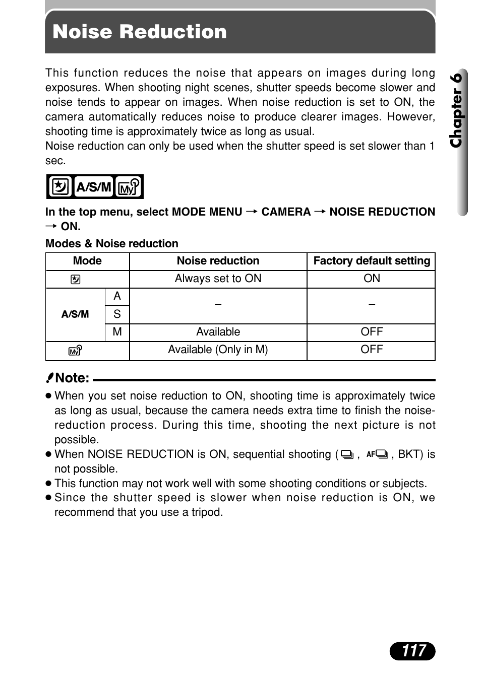 Noise reduction, Chapter 6 | Olympus C-40Zoom User Manual | Page 117 / 203