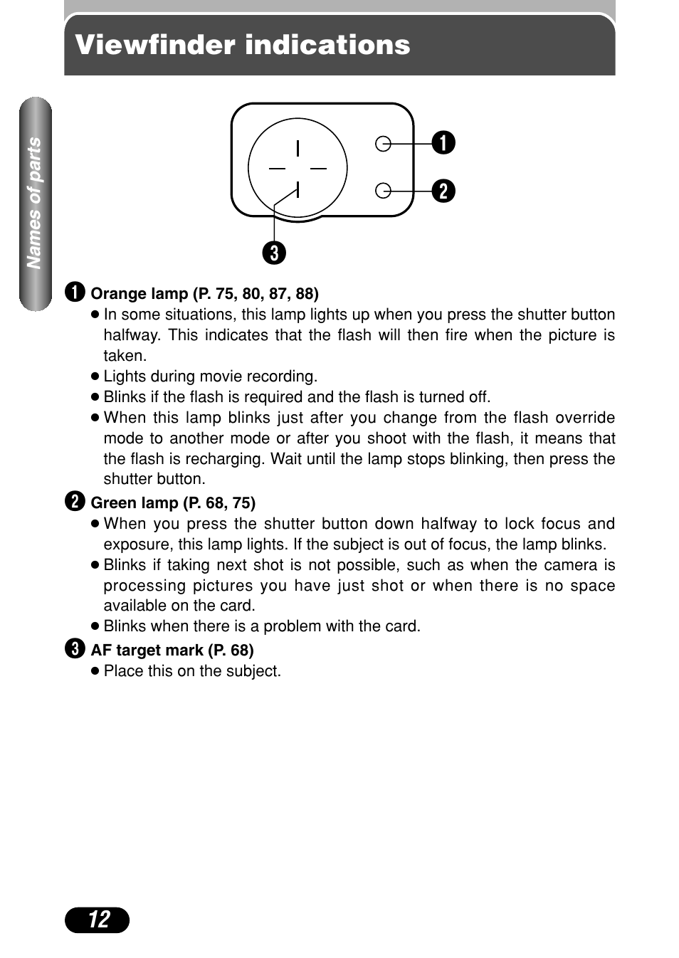 Viewfinder indications, Viewfinder indications 12 | Olympus C-40Zoom User Manual | Page 12 / 203