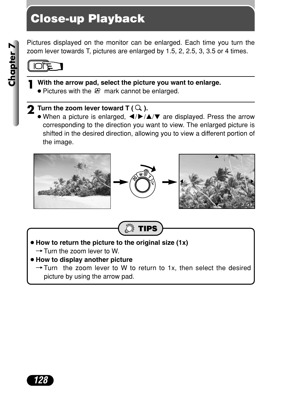 Close-up playback | Olympus C-40Zoom User Manual | Page 128 / 203