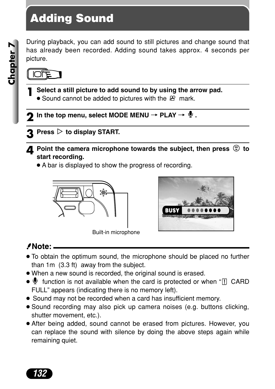 Adding sound | Olympus C-40Zoom User Manual | Page 132 / 203