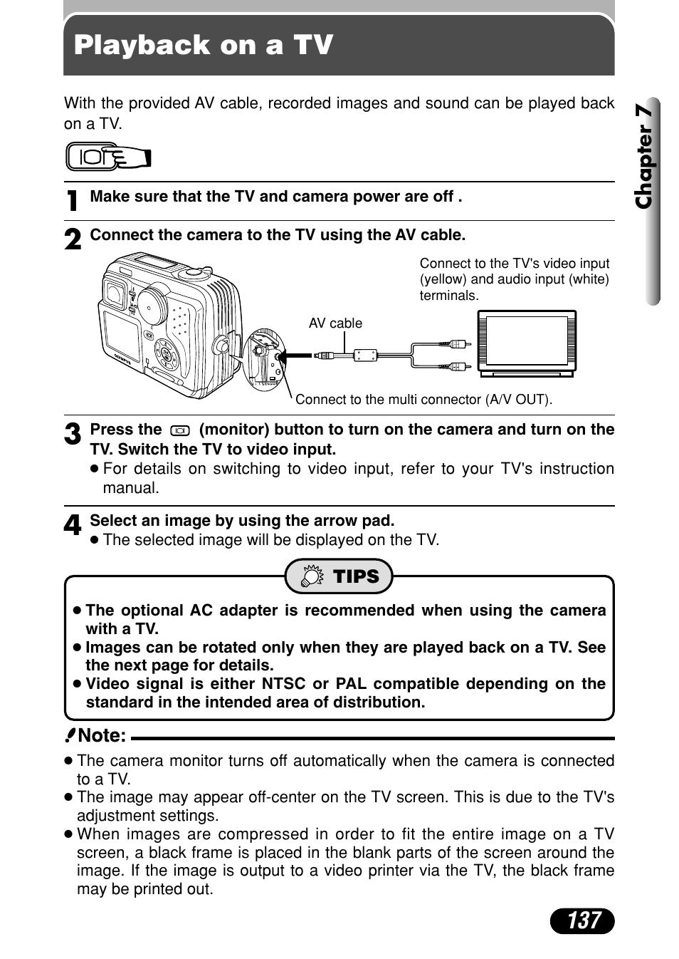 Playback on a tv | Olympus C-40Zoom User Manual | Page 137 / 203