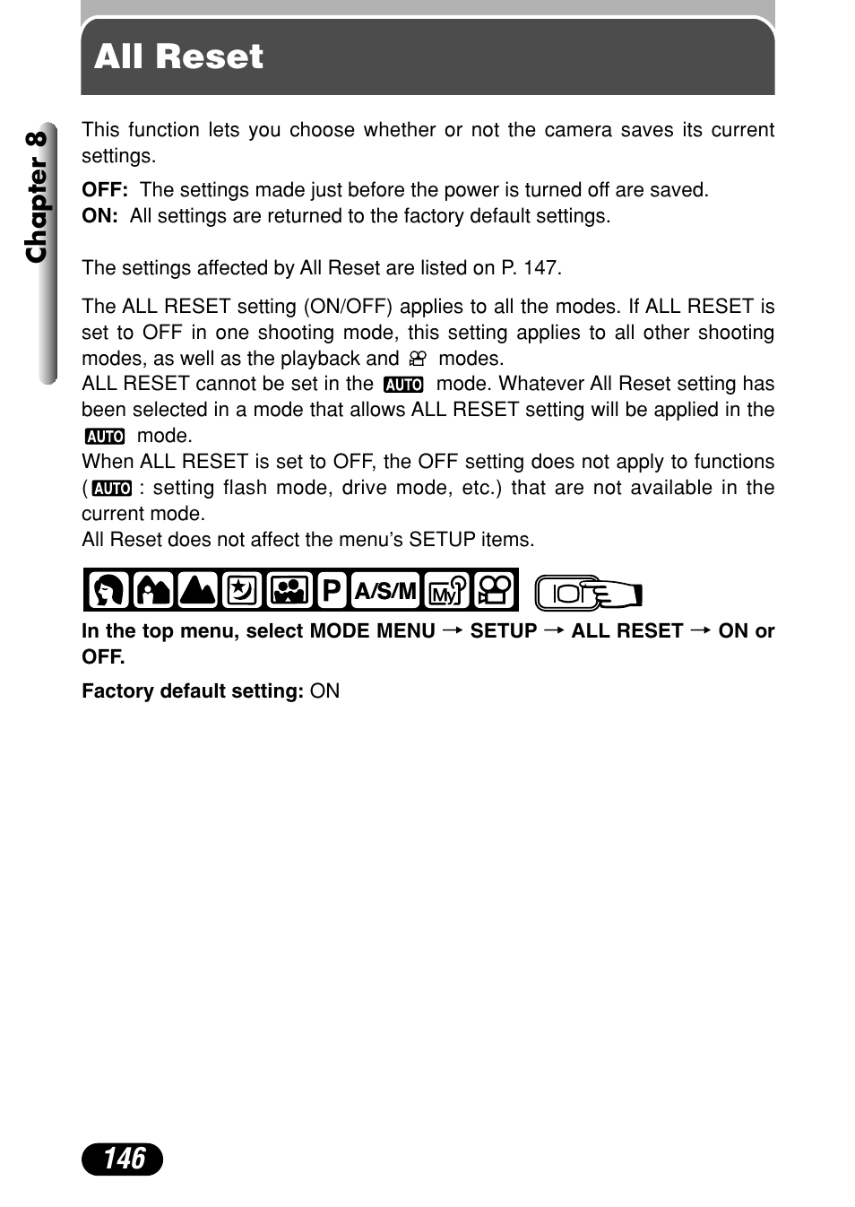 All reset, Chapter 8 | Olympus C-40Zoom User Manual | Page 146 / 203