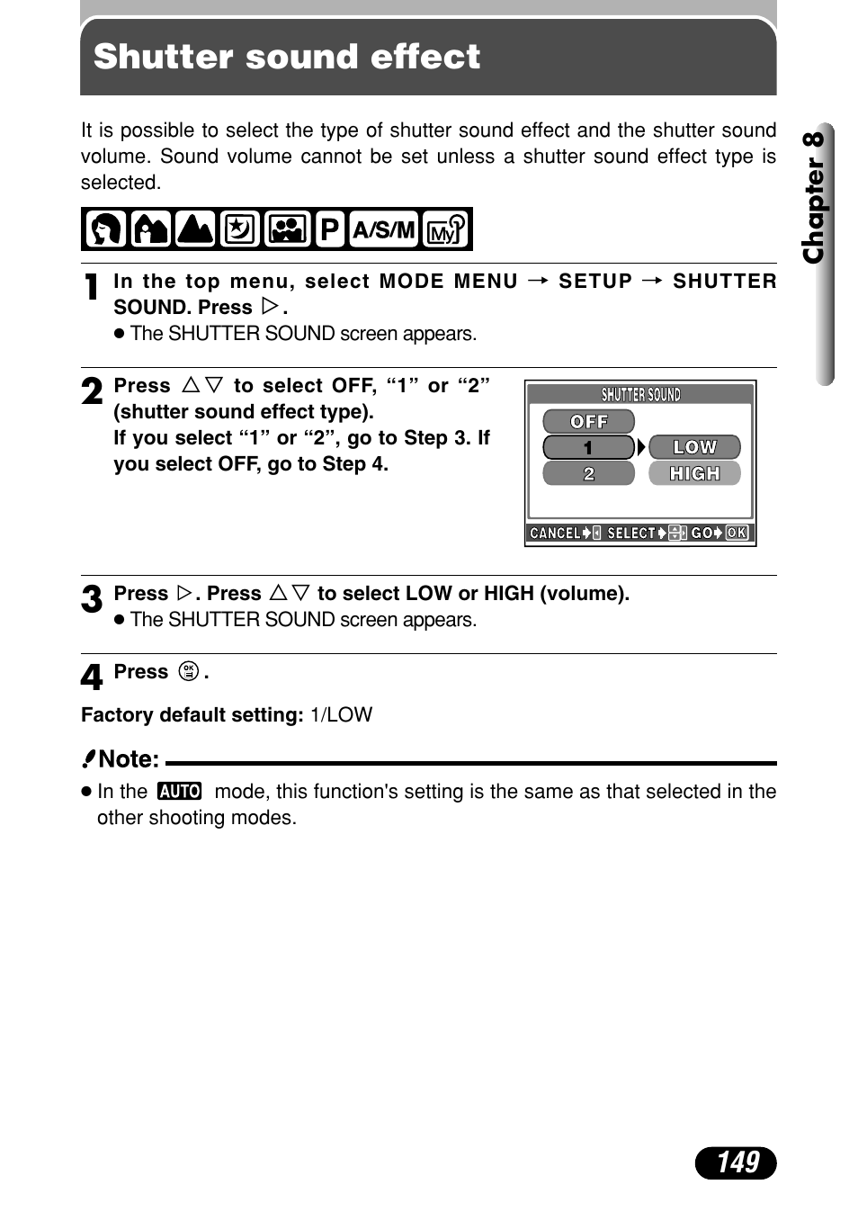 Shutter sound effect, Chapter 8 | Olympus C-40Zoom User Manual | Page 149 / 203