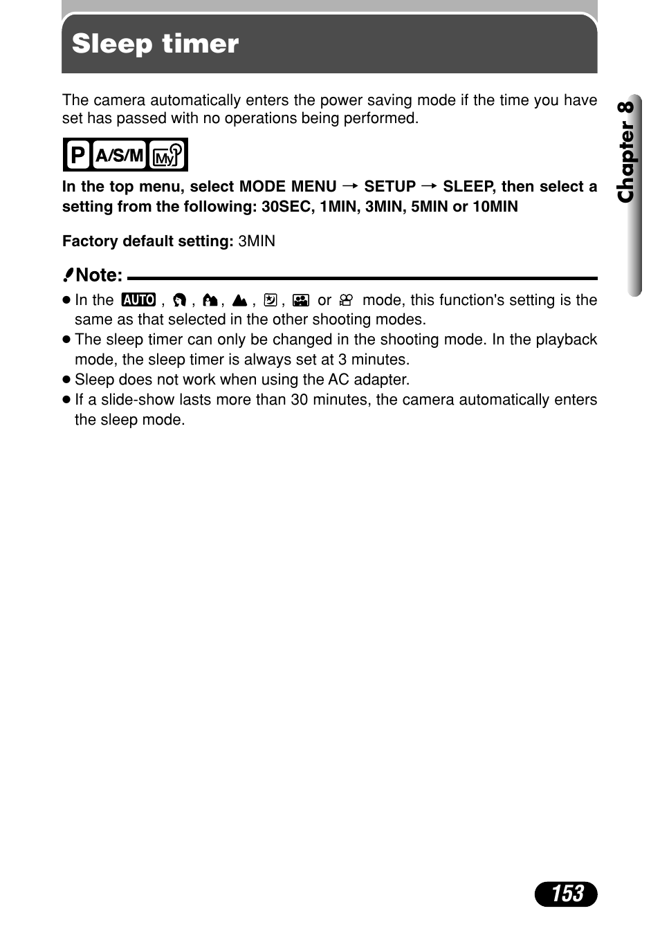 Sleep timer, Chapter 8 | Olympus C-40Zoom User Manual | Page 153 / 203