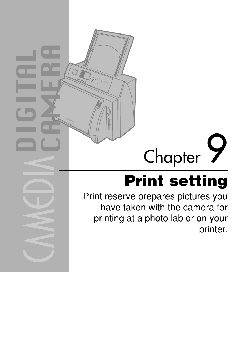 Chapter 9 print setting, Print setting, Chapter | Olympus C-40Zoom User Manual | Page 158 / 203