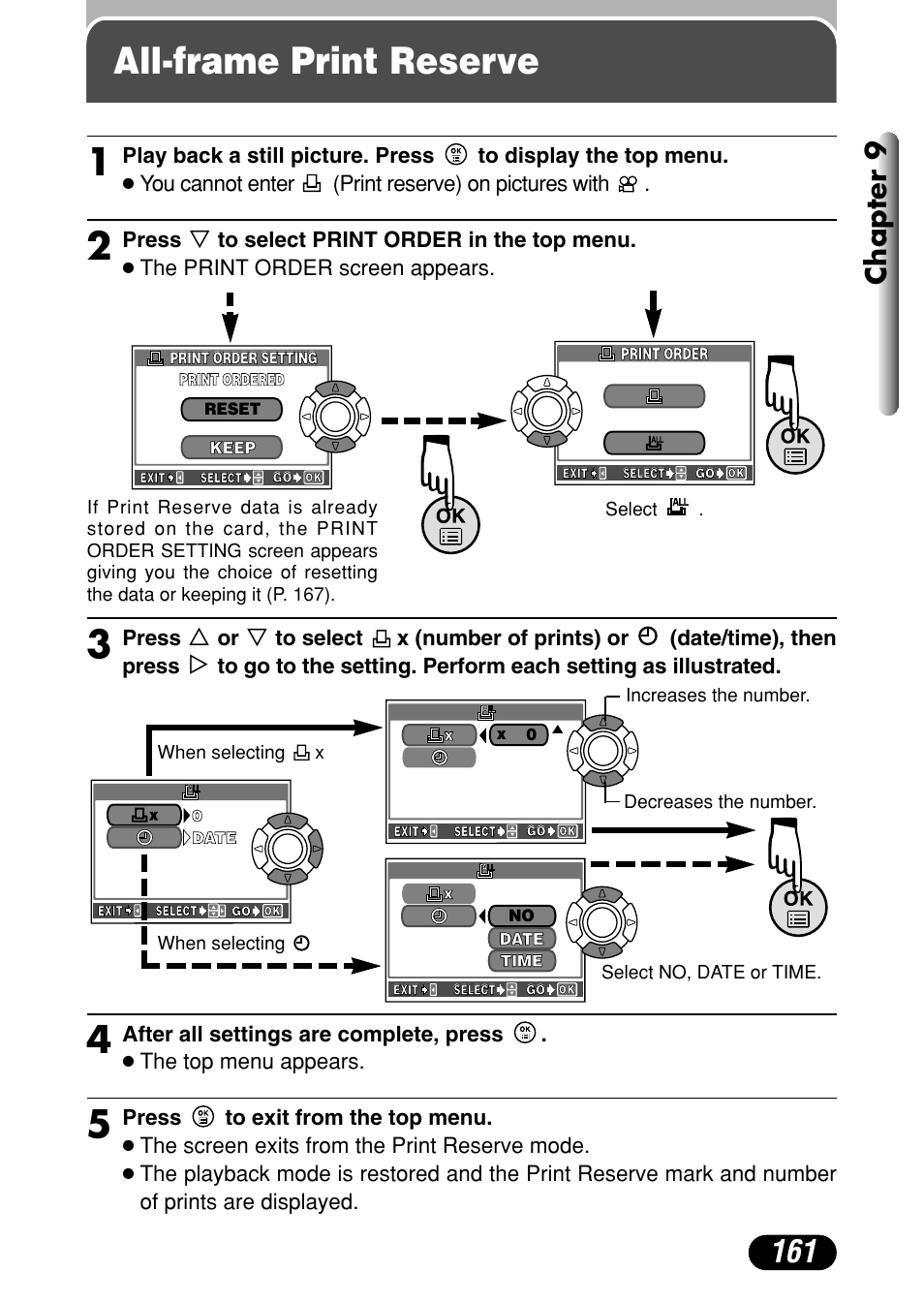 All-frame print reserve, All-frame print reserve 1, Chapter 9 | Olympus C-40Zoom User Manual | Page 161 / 203