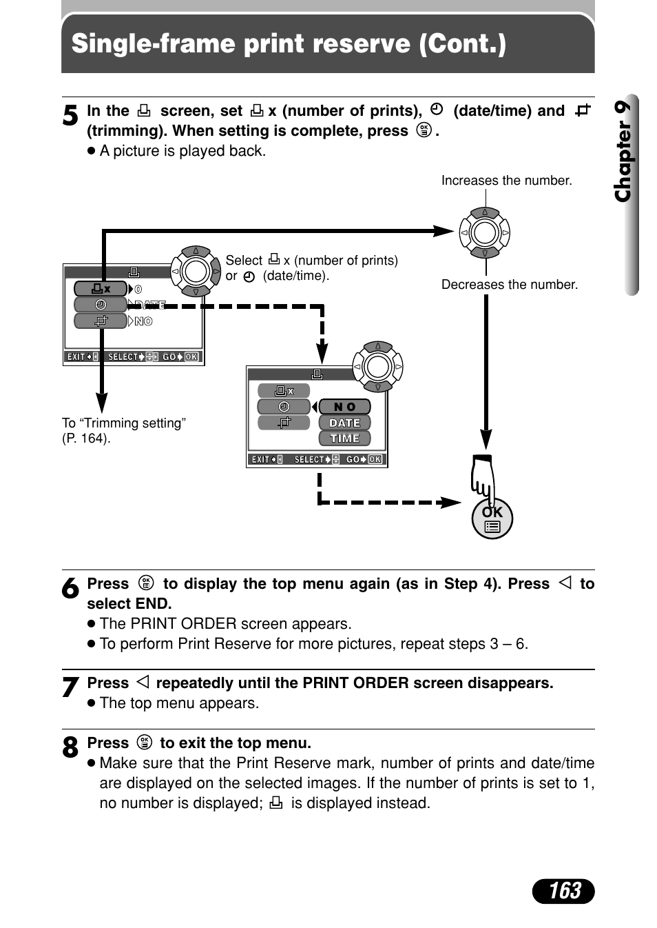 Single-frame print reserve (cont.) 5, Chapter 9 | Olympus C-40Zoom User Manual | Page 163 / 203