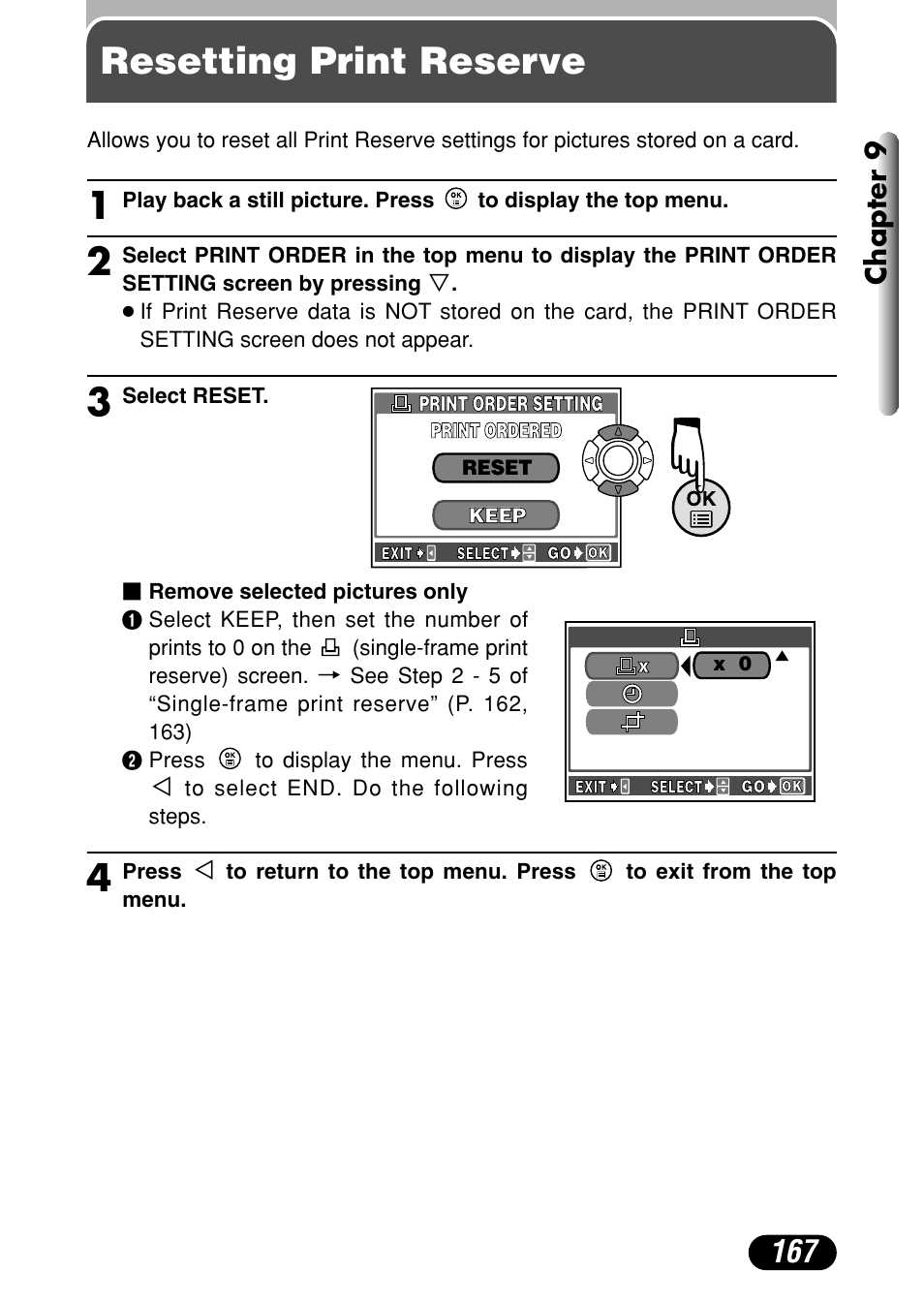 Resetting print reserve, Resetting print reserve 1, Chapter 9 | Olympus C-40Zoom User Manual | Page 167 / 203