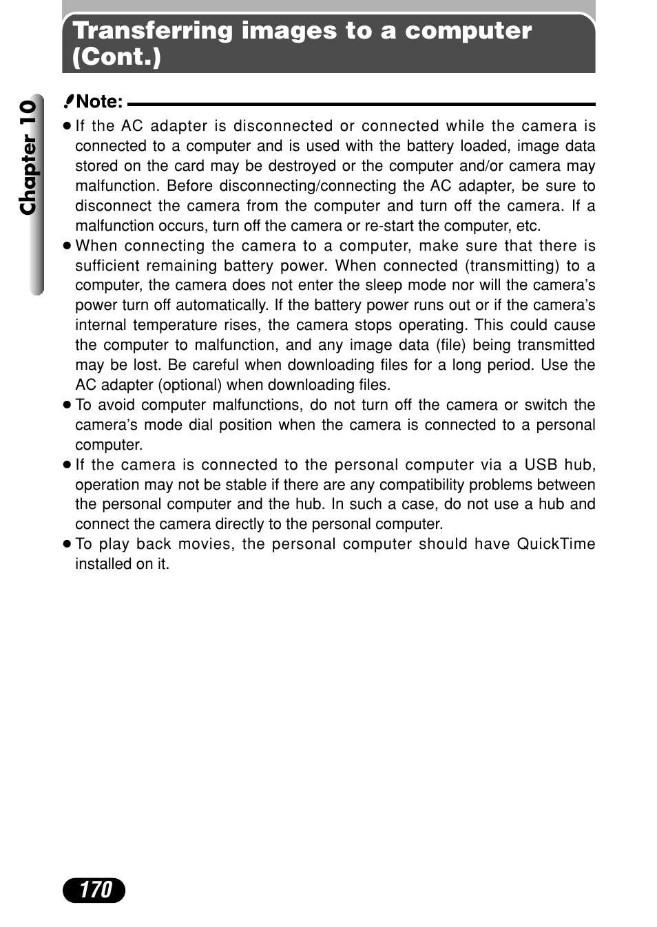 Transferring images to a computer (cont.), Chapter 10 | Olympus C-40Zoom User Manual | Page 170 / 203