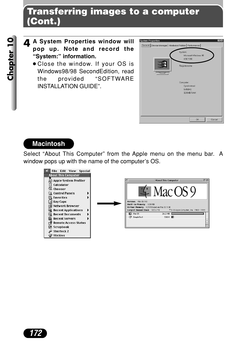 Transferring images to a computer (cont.) | Olympus C-40Zoom User Manual | Page 172 / 203