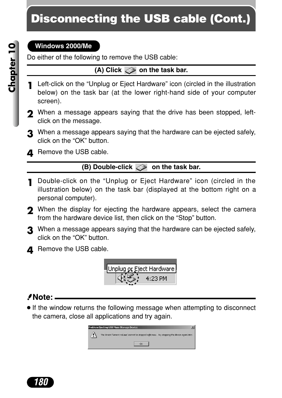 Disconnecting the usb cable (cont.) | Olympus C-40Zoom User Manual | Page 180 / 203