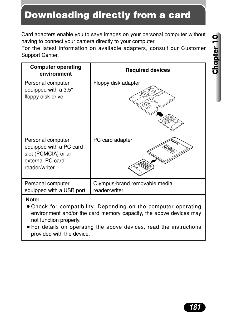 Downloading directly from a card, Chapter 10 | Olympus C-40Zoom User Manual | Page 181 / 203