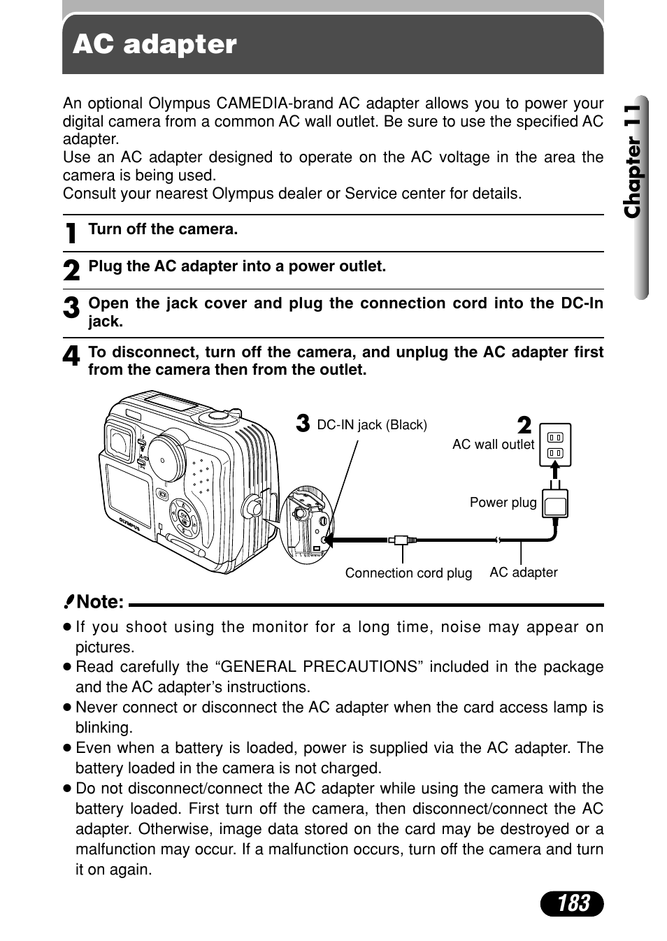 Ac adapter | Olympus C-40Zoom User Manual | Page 183 / 203