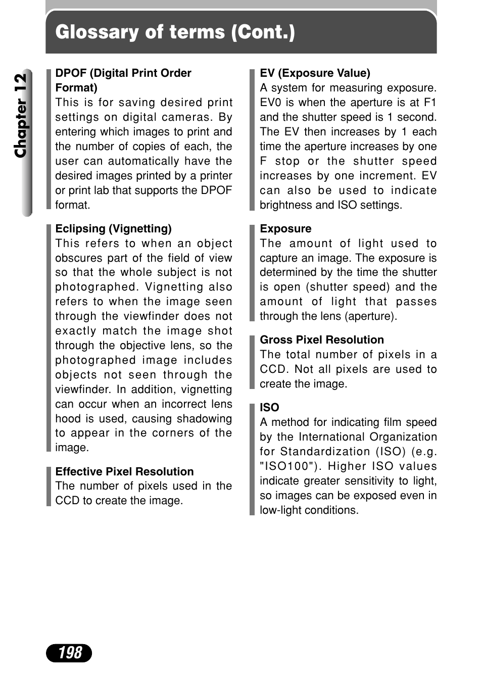 Glossary of terms (cont.) | Olympus C-40Zoom User Manual | Page 198 / 203