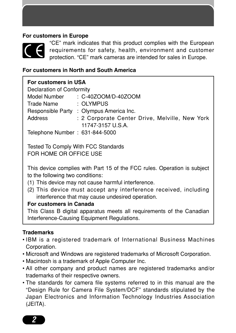 Legal and other notices | Olympus C-40Zoom User Manual | Page 2 / 203