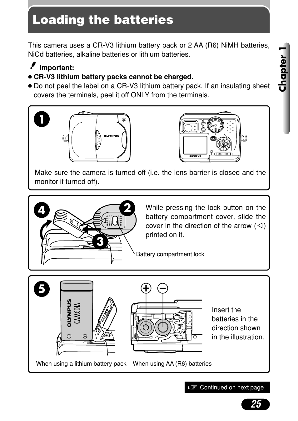 Loading the batteries | Olympus C-40Zoom User Manual | Page 25 / 203