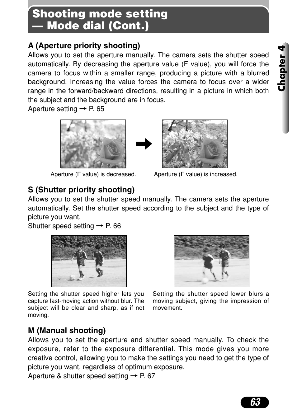 Shooting mode setting — mode dial (cont.), Chapter 4 | Olympus C-40Zoom User Manual | Page 63 / 203