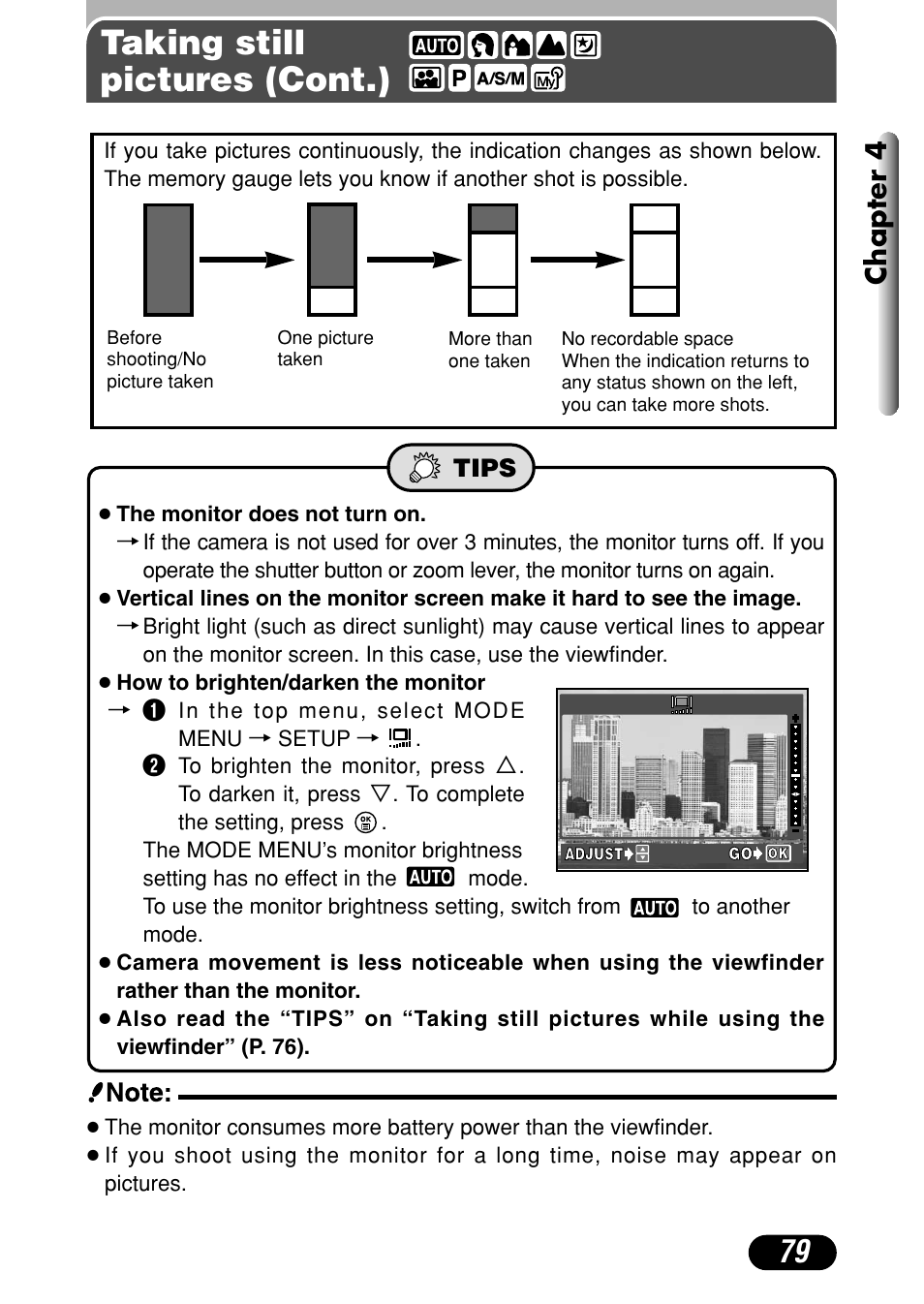 Taking still pictures (cont.), Chapter 4 | Olympus C-40Zoom User Manual | Page 79 / 203