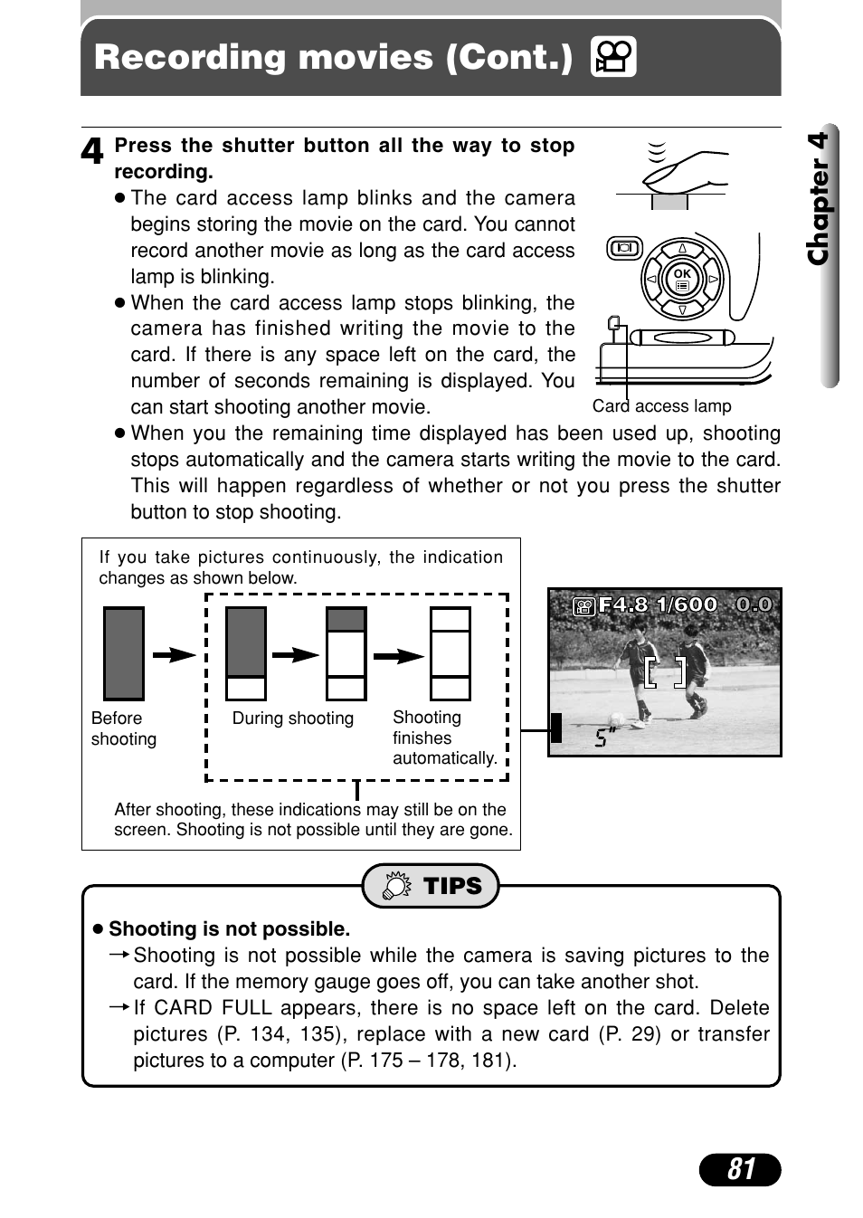 Recording movies (cont.), Chapter 4 | Olympus C-40Zoom User Manual | Page 81 / 203