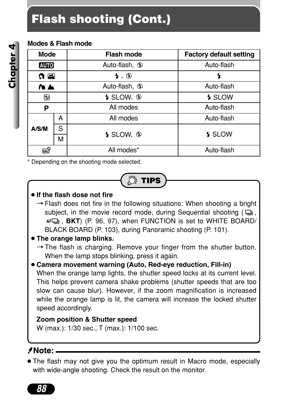 Flash shooting (cont.), Chapter 4 | Olympus C-40Zoom User Manual | Page 88 / 203