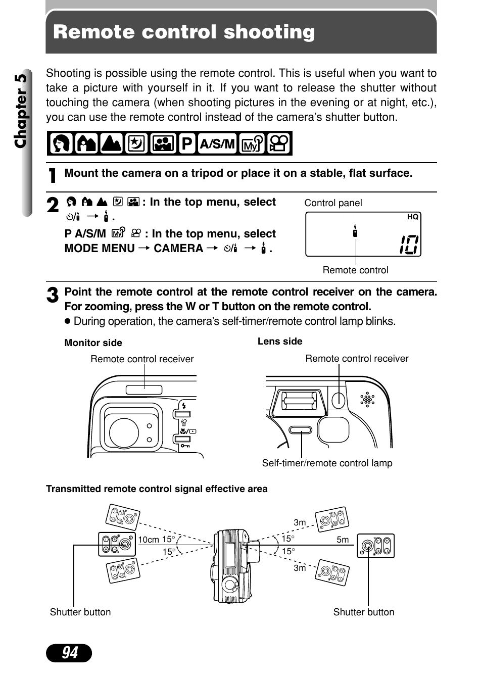 Remote control shooting, Chapter 5 | Olympus C-40Zoom User Manual | Page 94 / 203