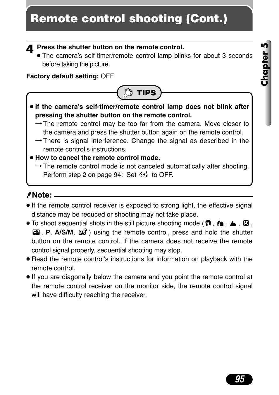 Remote control shooting (cont.) 4, Chapter 5 | Olympus C-40Zoom User Manual | Page 95 / 203