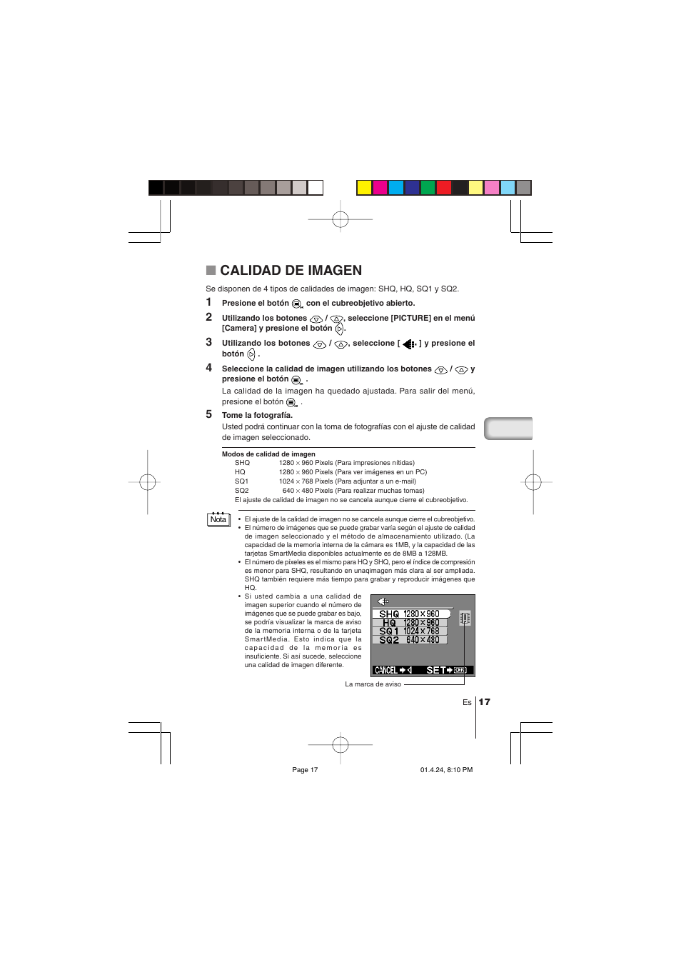 Calidad de imagen | Olympus C-100 User Manual | Page 107 / 152