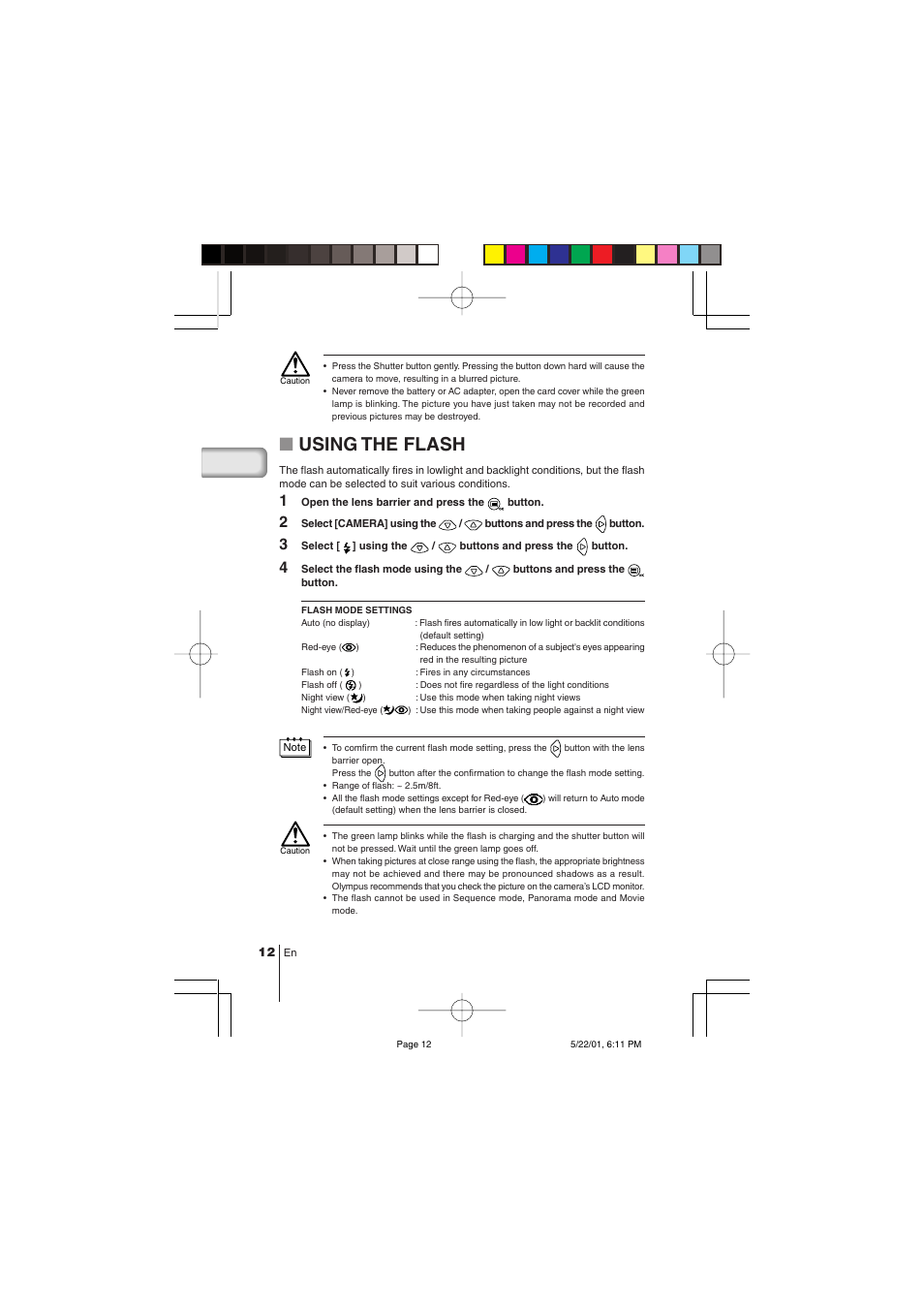 Using the flash | Olympus C-100 User Manual | Page 12 / 152
