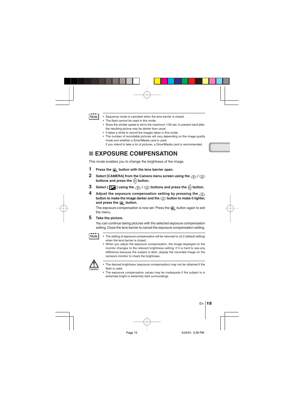 Exposure compensation | Olympus C-100 User Manual | Page 15 / 152