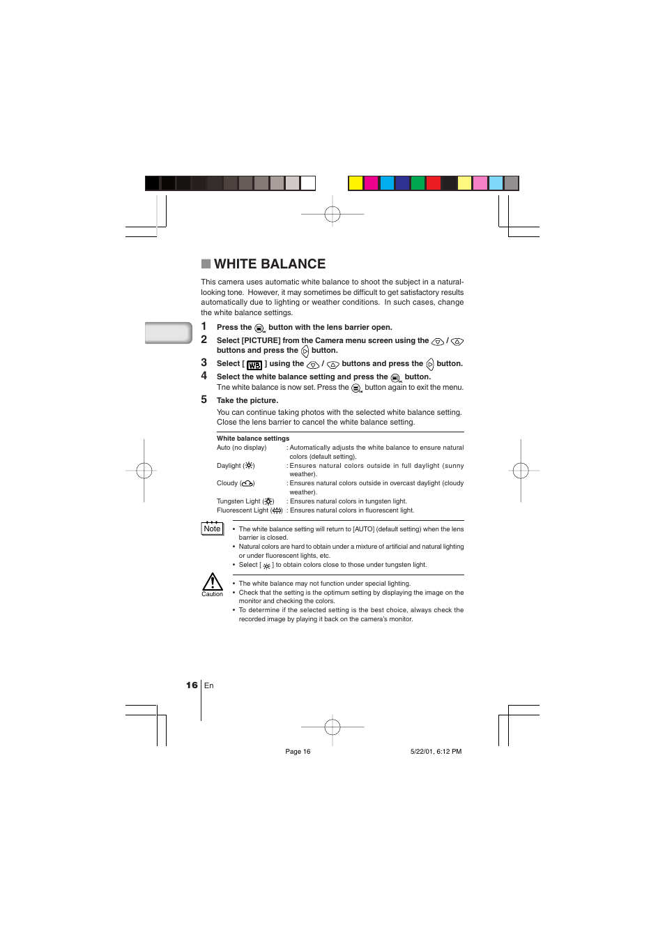 White balance | Olympus C-100 User Manual | Page 16 / 152