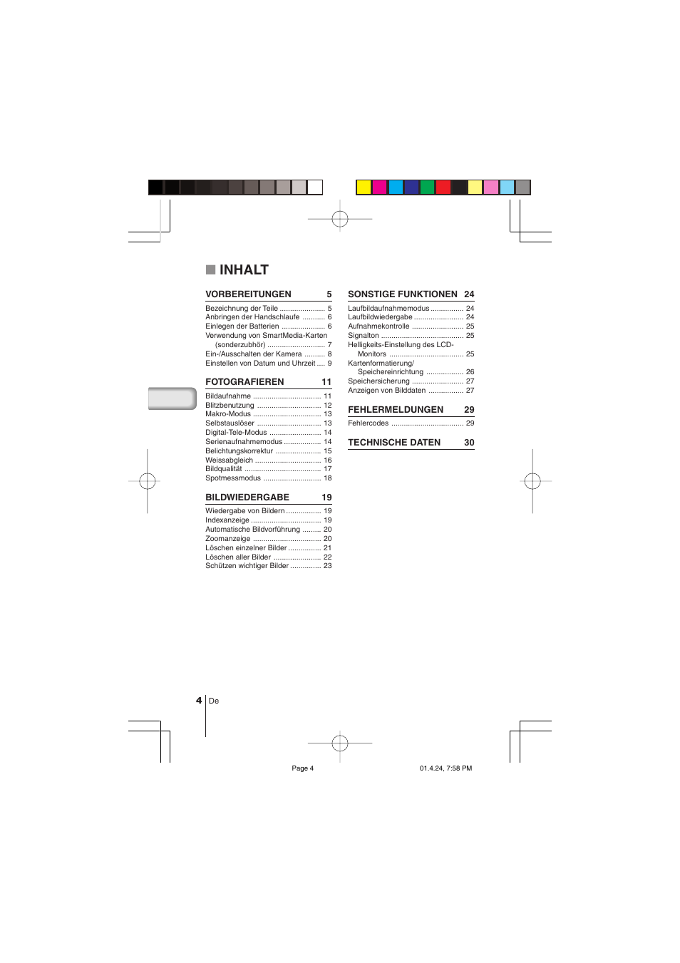 Inhalt | Olympus C-100 User Manual | Page 64 / 152
